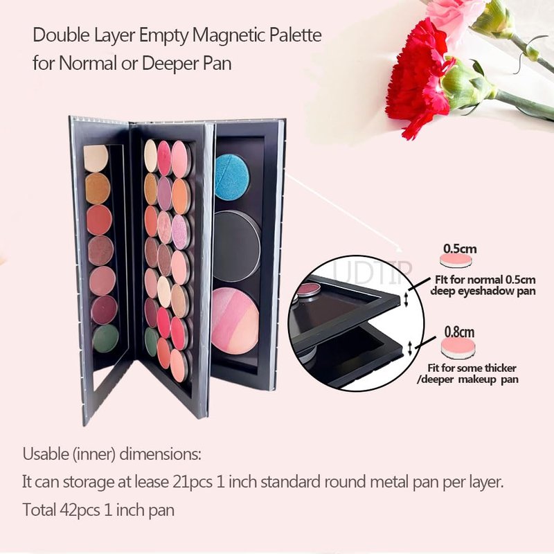 Double Layer Book Shape Empty Magnetic Eyeshadow Makeup Palette with Mirror and 20pcs Adhesive Stickers, Sliver Stars Cover, Fits Standard and Deep Pans (Not Included Eyeshadows)