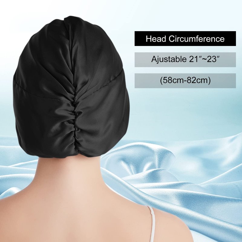 SOBONNY Silk Bonnet for Sleeping 100% Mulberry Silk Sleep Cap for Women Hair Care Night Cap Fixed by The Elastic(1Pc, Black)