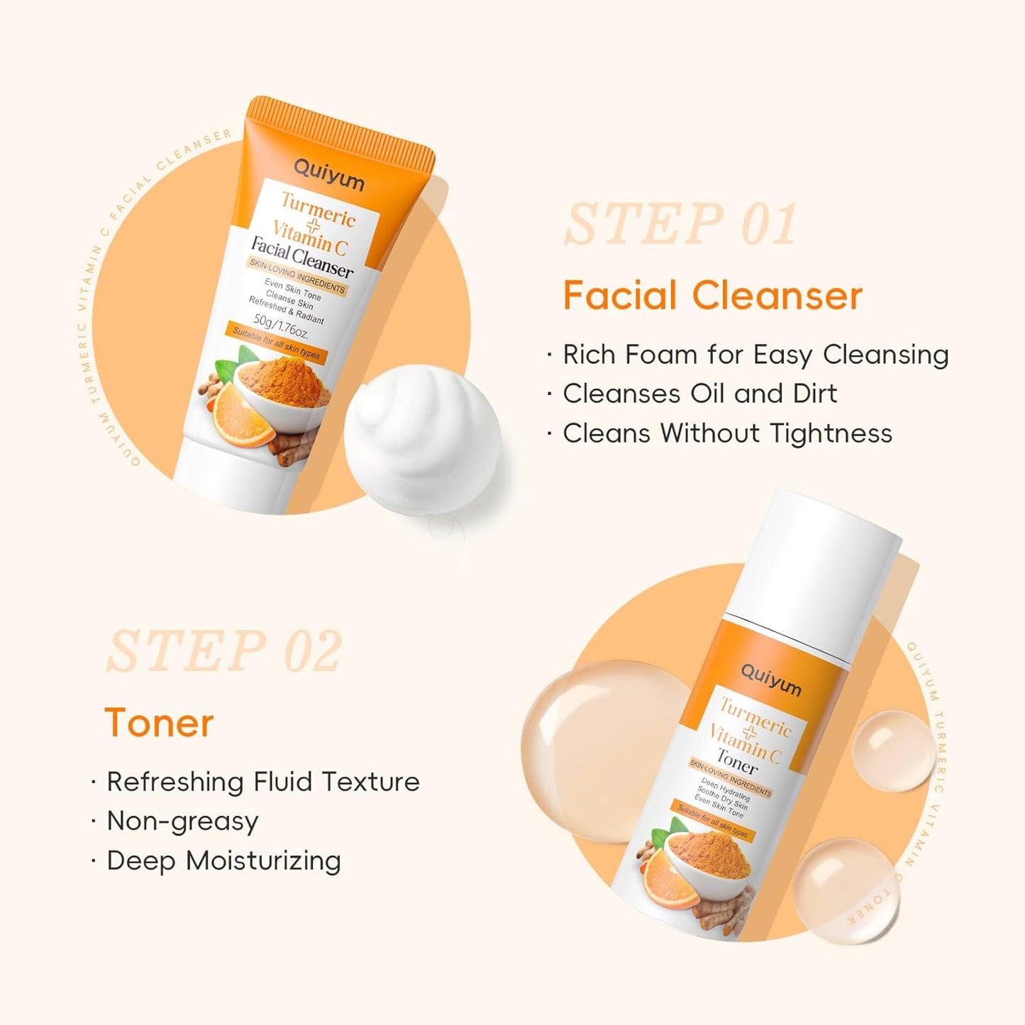 Turmeric Vitamin C Skincare Set - 5PCS Beauty Routine for Women | Dark Spot Remover, Acne Reduction, Even Tone, Glow