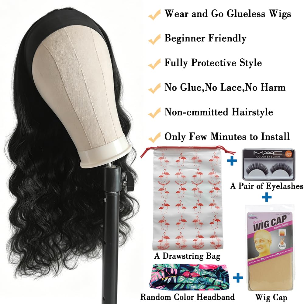 Hailriss Headband Wig Human Hair Body Wave Headband Wigs for Black Women Human Hair Wear and Go Glueless Wigs Brazilian Body Wave Short Bob Wig 16 inch