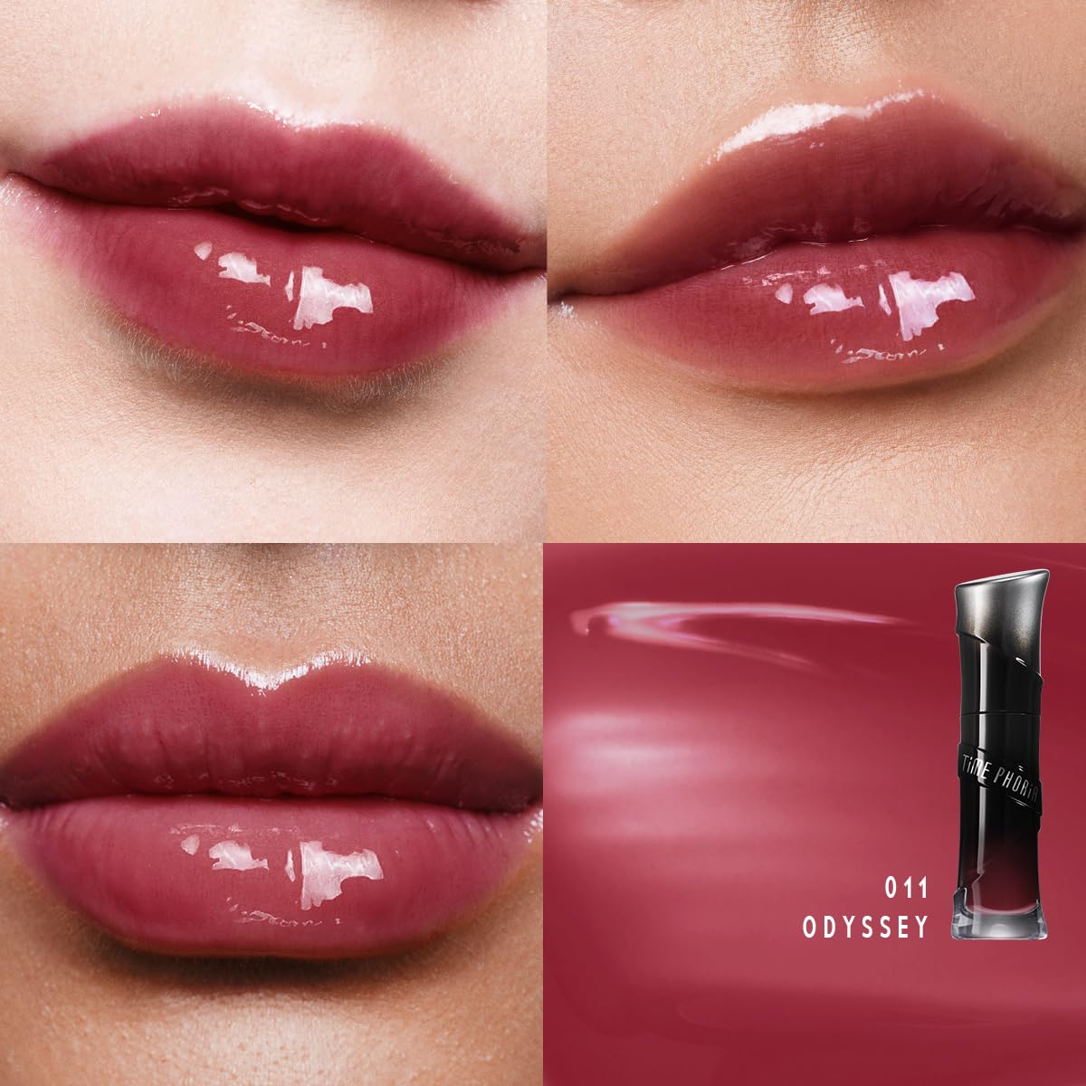 TIMEPHORIA Lunara Frost 3D Lip Gloss, 011 Odyssey - Wine Red, High-Shine Glossy Finish, Juicy Pigment Lip Gloss with 3D Plumping Effect, 24H Hydration with Hyaluronic Acid, Non-Sticky Cushiony Gel