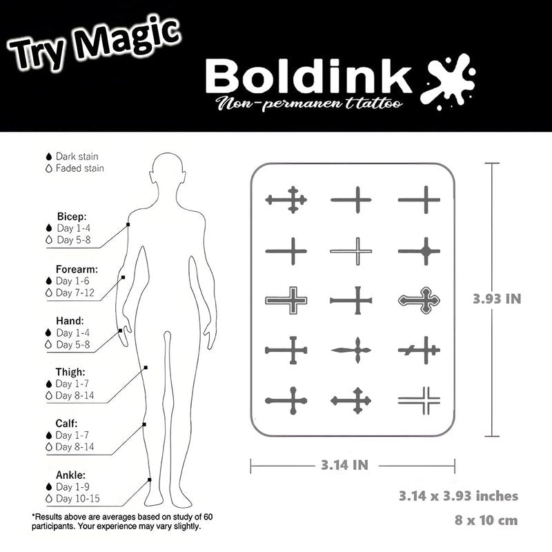 Boldink Semi-permanent Tattoos,Realistic Fake Tattoos,Last 7-15 Days,Waterproof Non-reflective Temporary Tattoo Stickers,Cruelty-free,Uniquely Designed Exquisite Packaging(Cross 2)