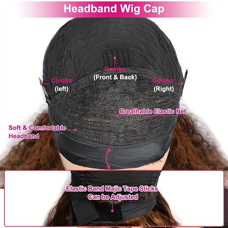 Youngirl Ombre Deep Wave Headband Wig Human Hair #4/27 Curly Headband Wigs for Black Women Human Hair Glueless None Lace Front Wigs Brazilian Virgin Hair Wig Machine Made 150% Density 12 Inch