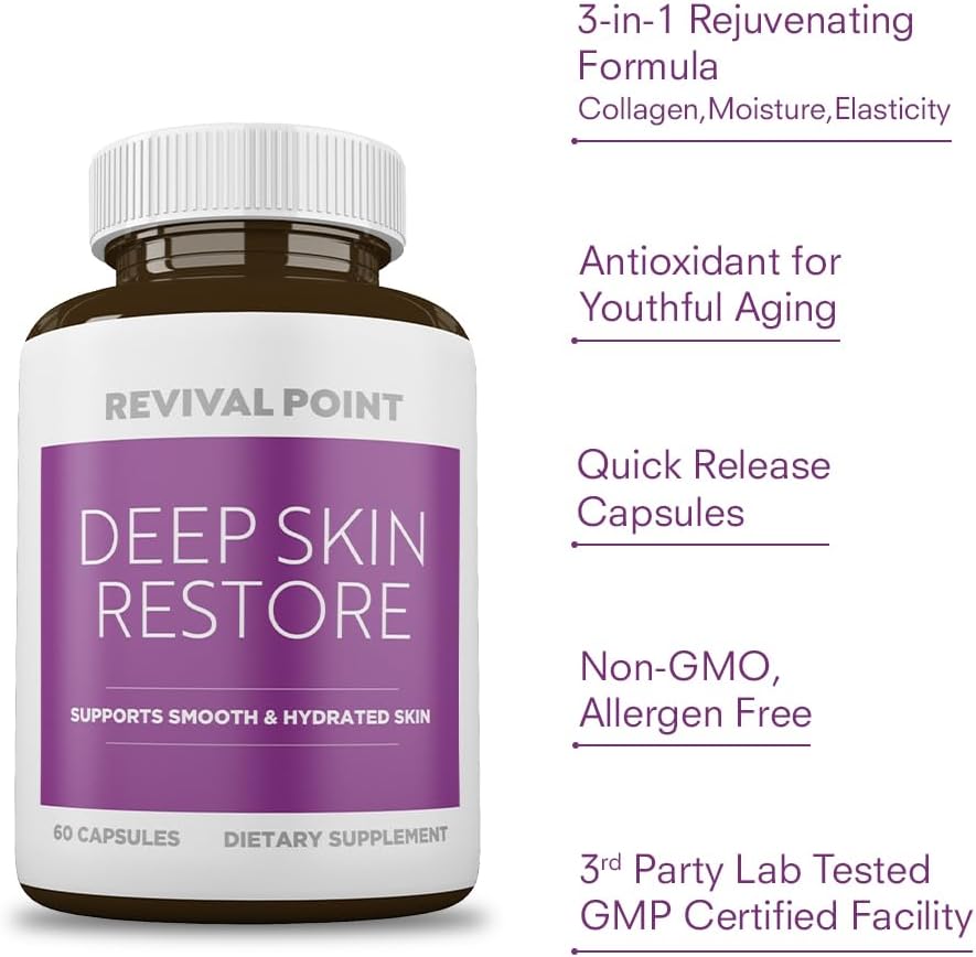 Deep Skin Restore - Advanced Dermal Repair Complex for Firmness & Hydration | Vegan Collagen Builder - 60 Capsules