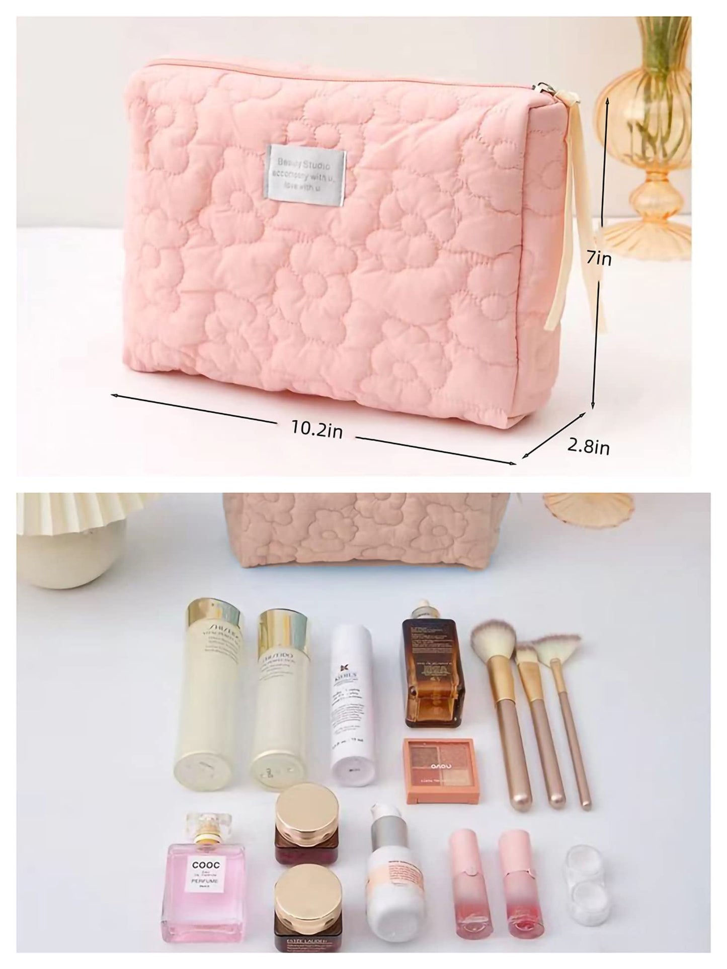 HIQUAY 2pcs Large Capacity Soft Makeup Bag, Soft Travel Cosmetic Bag Makeup Pouch Bag for teens, Women and Girls (2pc-Pink)