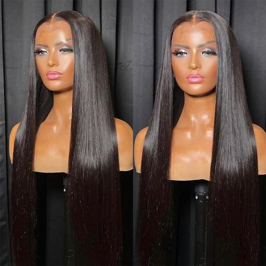 QD-Tizer Synthetic Lace Front Wigs for Black Women Straight Long Hair Wig Pre Plucked Bleached Knots with Baby Hair Heat Resistant Full Wigs Glueless