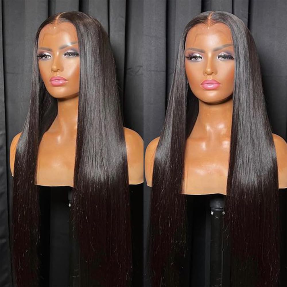 QD-Tizer Synthetic Lace Front Wigs for Black Women Straight Long Hair Wig Pre Plucked Bleached Knots with Baby Hair Heat Resistant Full Wigs Glueless