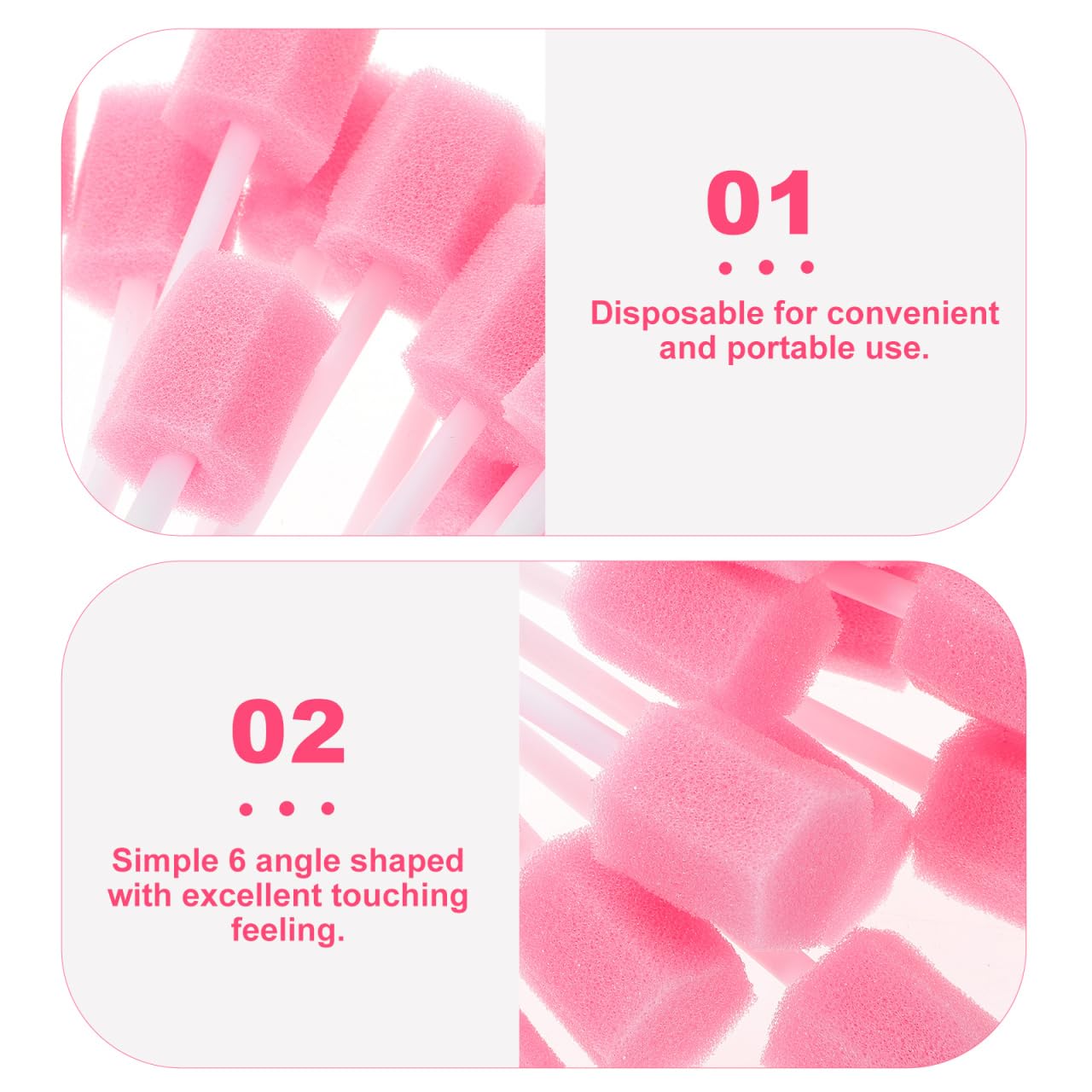 Healifty 200Pcs Disposable Oral Swabs Sponge, Unflavored Mouth Cleaning Tooth, Foam Toothbrush Swabsticks for Elderly Bedridden Care & Baby Tongue Cleaner Pink