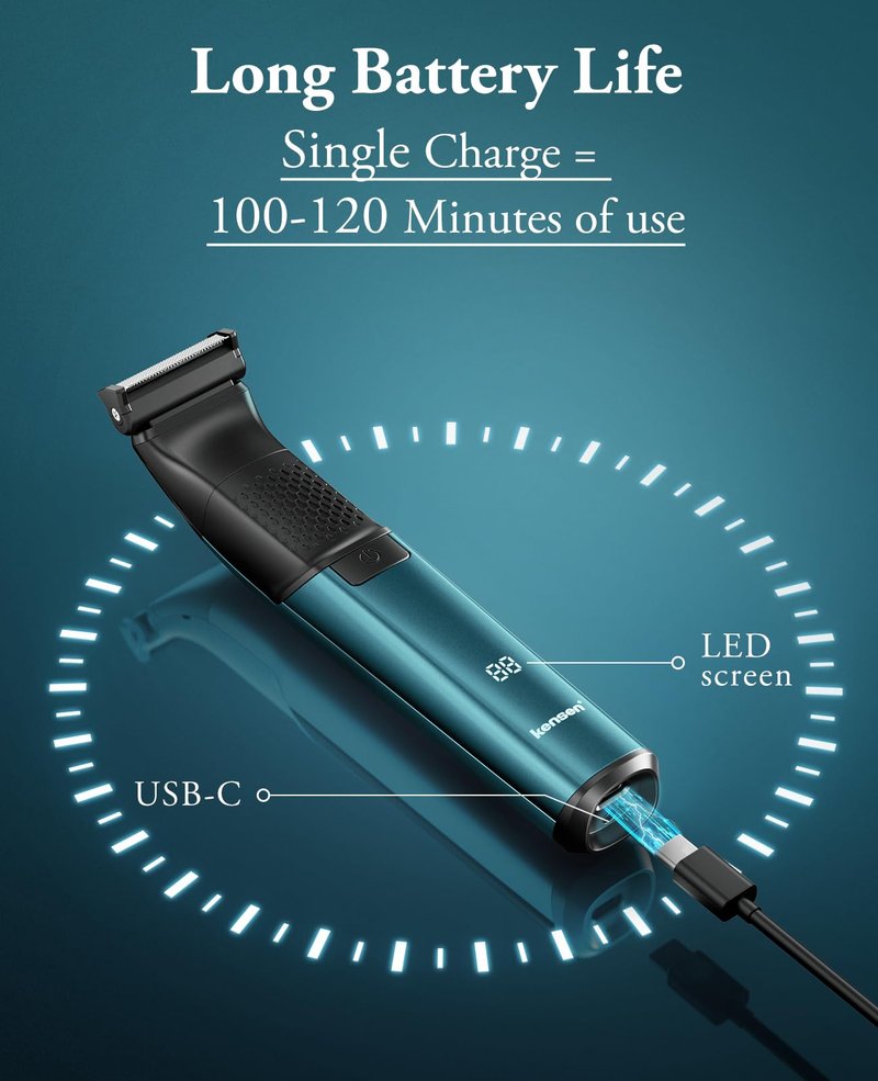 Body Hair Trimmer for Men - 6.0 Upgraded Electric Beard Trimmer, 2-in-1 Dual-Head Shaver and Body Groomer Connectivity Hybrid Face IPX6 Wet/Dry Use Groin & Ball Hair Painless Electric Razor Green