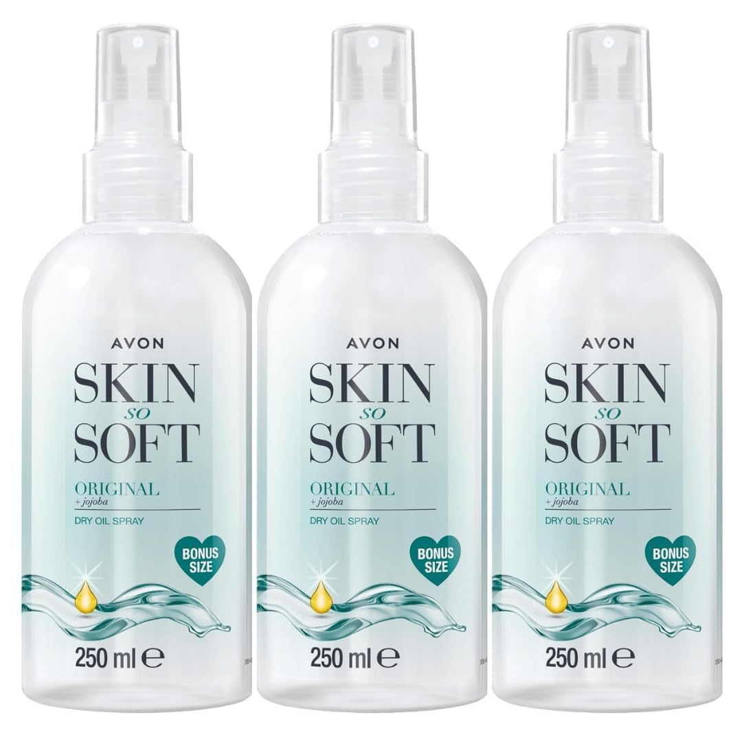 AVON SKIN SO SOFT Original Jojoba Oil Spray | Lightweight DRY Oil for Smooth & Silky Skin | Moisturizing Body Spray with Natural Jojoba | 3 PACK (8.4 fl oz / 250 ml Each)
