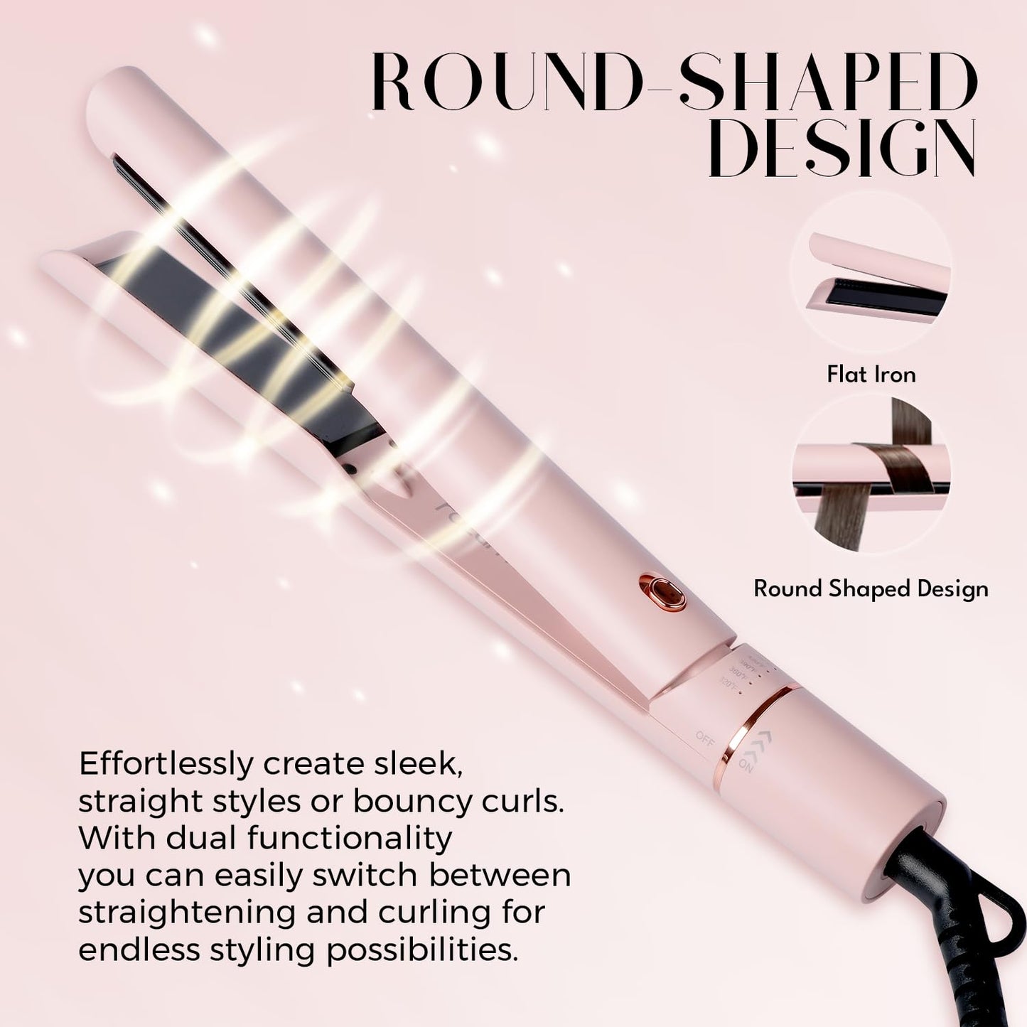 Rozamor Hair Straightener and Curler 2-in-1, Pink Titanium Flat Iron,1 Inch Anti-Scald Styler Infrared Negative Ions, Long-Lasting Hairstyles, Dual Voltage
