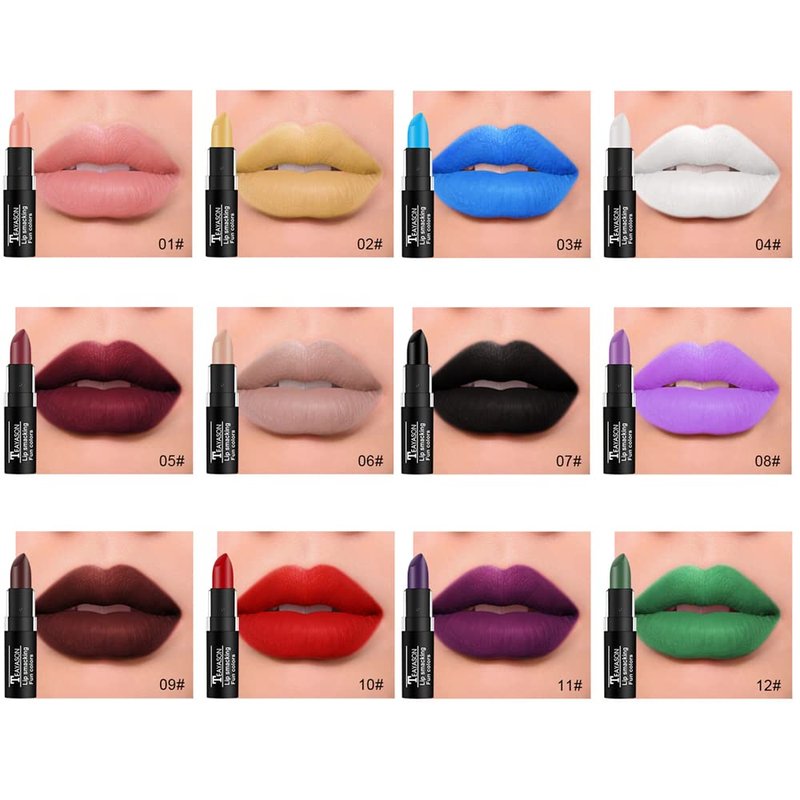 BIOKUSY 12 Colors Vivid Vampire Matte Lipstick Set - Long Lasting, Waterproof Makeup for Halloween Party, Cosplay, and Camouflage Face Paint