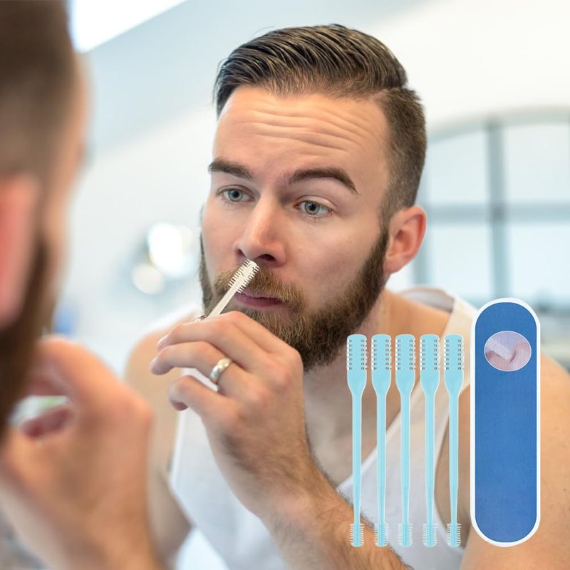 2-in-1 Nasal Hair Cutter, 2025 New Double Sided Nose Hair Knife, Portable Nostril Hair Remover Tool, 360° Rotating Nose Hair Trimmer with Ear Picker for Women and Men (Blue, 3 PCS)