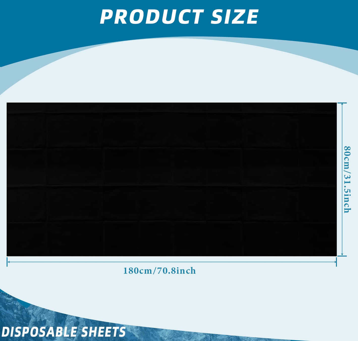 Tatuo 50 Pieces 31 x 70 Inches Disposable Bed Sheets Waterproof Bed Cover Massage Table Sheet Non-woven Fabric for Spa, Lash, Beauty Salon, Waxing, Hotels(Black)