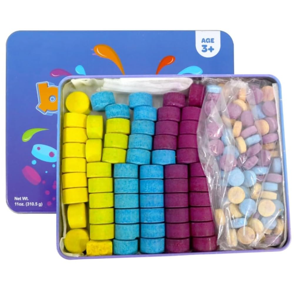 Kid Made Modern Bath Color Tablets for Kids - 450 Non Toxic Bath Drops for Toddlers Blue, Yellow, Pink, and Purple Bathtub Color Fizzies Tablets - Fun & Mini Bath Bombs (150 Count / 3 Pack - Ages 3+)