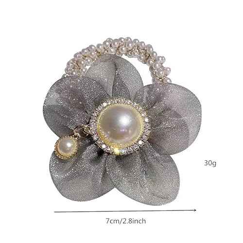 LOVEF Fashion Flowers Pearl Hair Elastic Band,Hair Rope Accessory Ponytail Holder for Lady Women Girls,Set of 4
