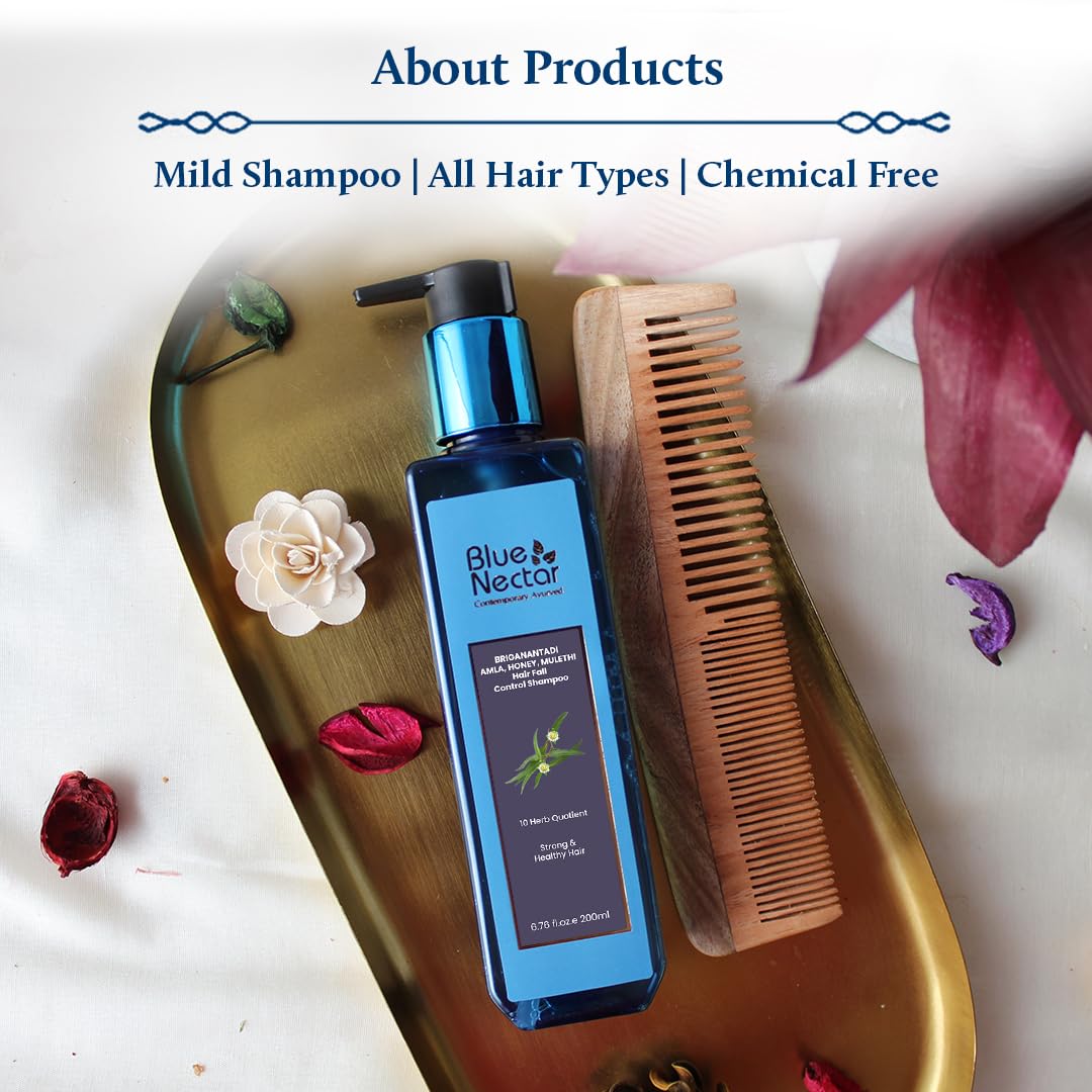 Blue Nectar Anti Hair Fall Shampoo with Amla, Honey and Mulethi, Paraben and Sulfate Free Shampoo for Women and Men Natural Hair Shampoo for Thick Hair (10 Herbs, 6.76 Fl oz)