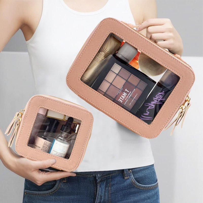 2 Pieces Travel Clear Makeup Bag, Large Clear Cosmetic Bag with Zipper Small Makeup Pouch for Purse Waterproof TSA Approved Toiletry Bag Case for Women Car Organizer Travel Essentials