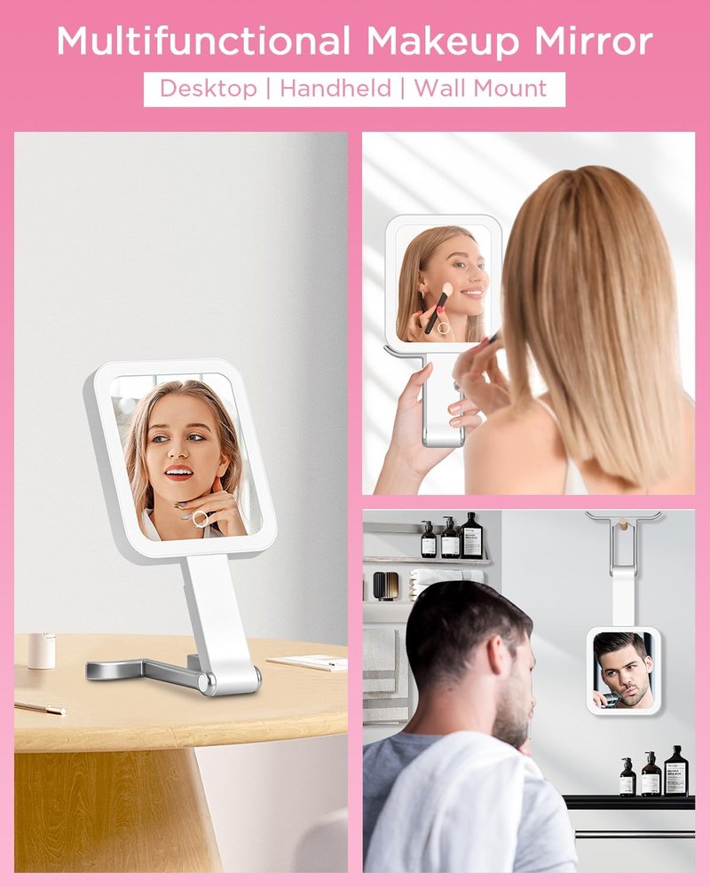 EAONE Magnifying Makeup Mirror with LED Light - Double-Sided 10X/1X, Dimmable Touch Screen, Travel-Friendly, Silver (10.3 x 5.2 in)