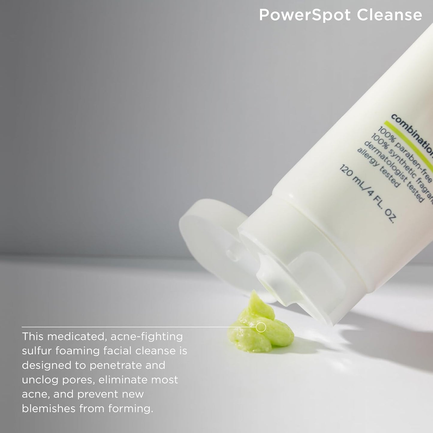 PowerSpot Cleanse Acne-Fighting Face Wash - 3% Sulfur, Glycolic & Salicylic Acid | For Combination & Blemish-Prone Skin | 4 Fl Oz