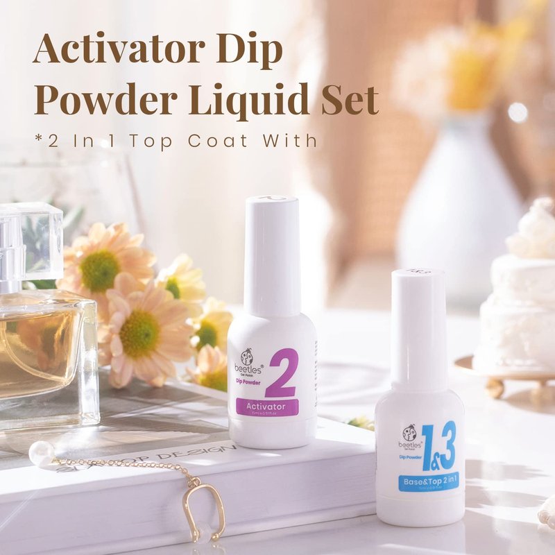 Beetles Dip Powder Liquid Set - 2 In 1 Dip Base & Top Coat and Activator, Nail Dip Liquid Set for Dipping Powders French Nail Design Dip Nail Kit Summer Manicure Gift for Women, 2Pcs 0.51 fl.oz