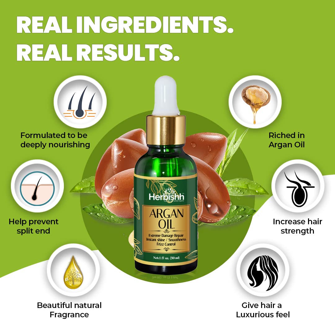 Herbishh Hair Strengthening Combo Contains Chestnut Brown Hair Color Shampoo, 500ml + Argan Oil for Hair, 30ml (For Damage Repair & Frizz Control)