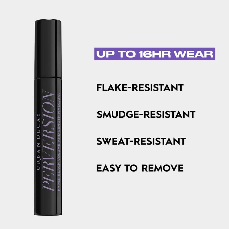 Urban Decay Perversion Volumizing Mascara - Intense Black Lengthening Mascara, Smudge-Resistant, Flake-free, Buildable Lash Volume & Length, Curling & Separating, Vegan Formula - 0.34 fl oz