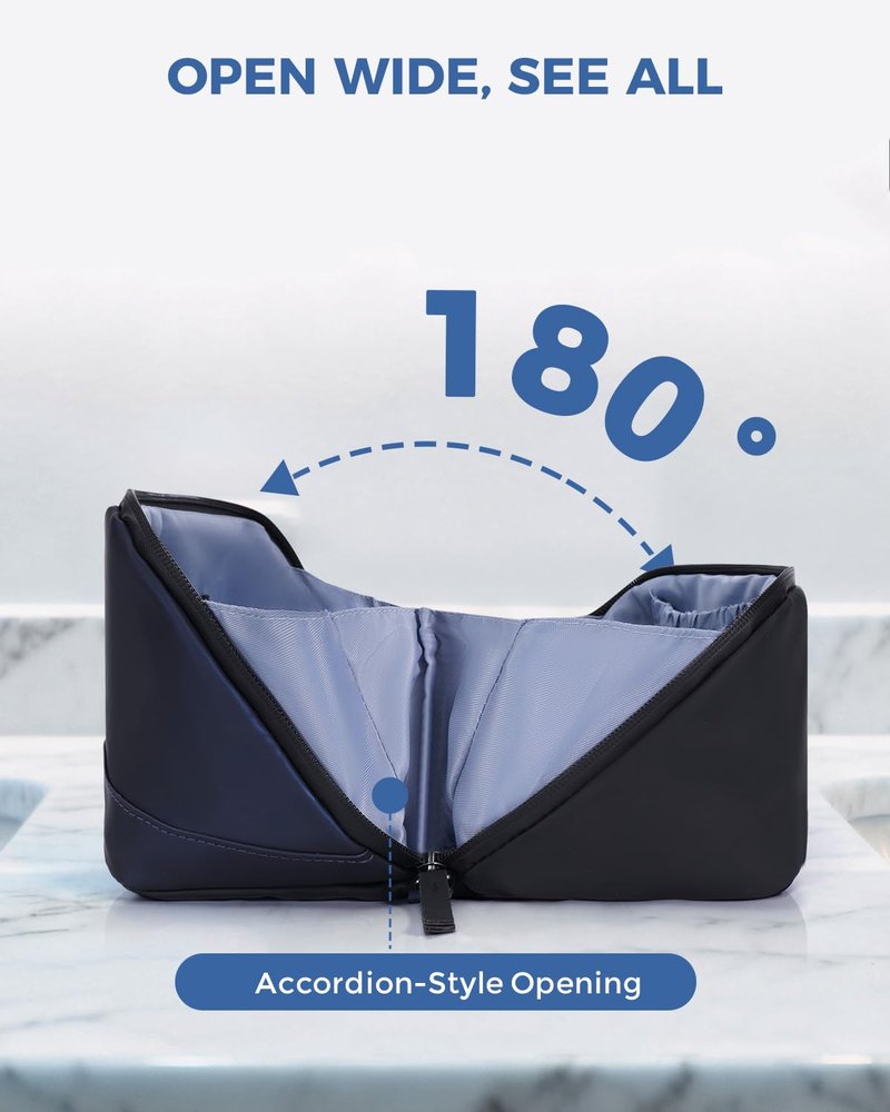 WANDF Toiletry Bag for Men, PU Leather Dopp Kit with Detachable Waterproof Hanging Pouch and Wet Pocket (Navy Blue)