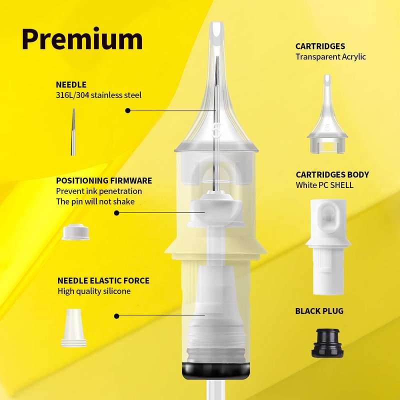 Tattoo Cartridge Needles #12 Standard 19 Curved/Round Magnum - 50PCS Professional Disposable with Membrane