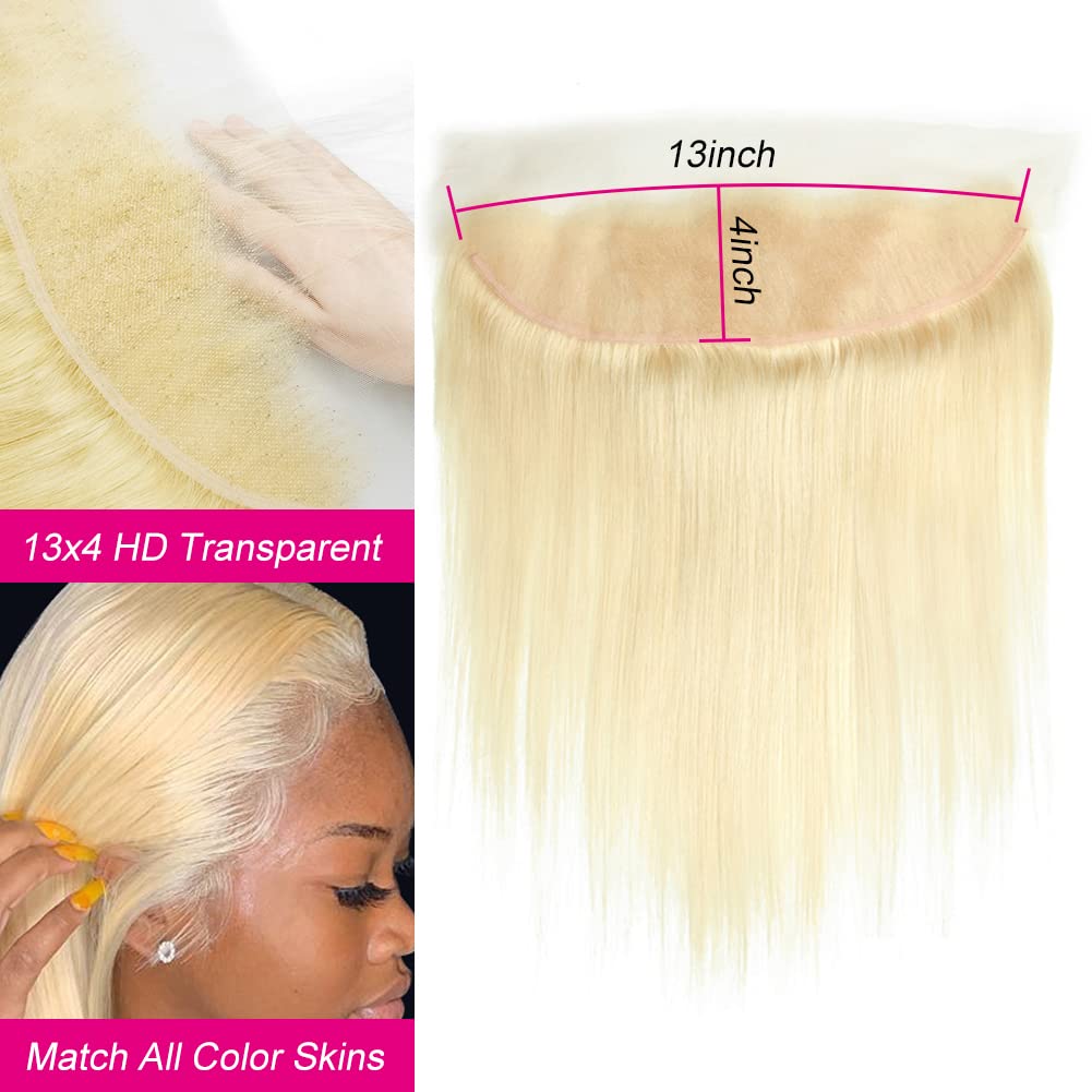 613 Frontal Straight 13x4 Transparent HD Lace Frontal Closure Ear To Ear Blonde 2A Brazilian Virgin Remy Human Hair Extension 100% Russian Blonde Human Hair for Women Pre Plucked 12 Inch