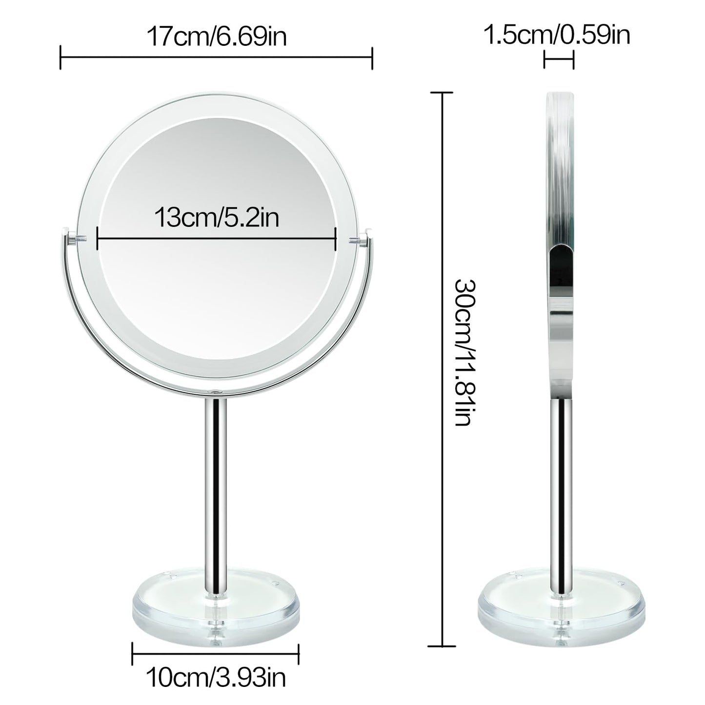 Snowflakes 1X / 15X Magnifying Makeup Mirror with Stand - 7 Inch Tabletop Vanity Mirror for Bathroom or Bedroom with 360° Rotation.