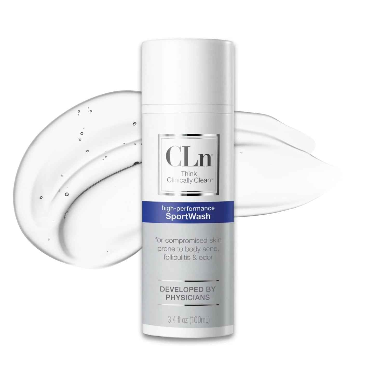 CLn® SportWash – High-Performance Sport Body Wash, For Men & Women Prone to Body Odor, Foot Odor, Ringworm, Folliculitis, & Back Acne, Fragrance-Free & Paraben-Free, 3.4 fl. oz.