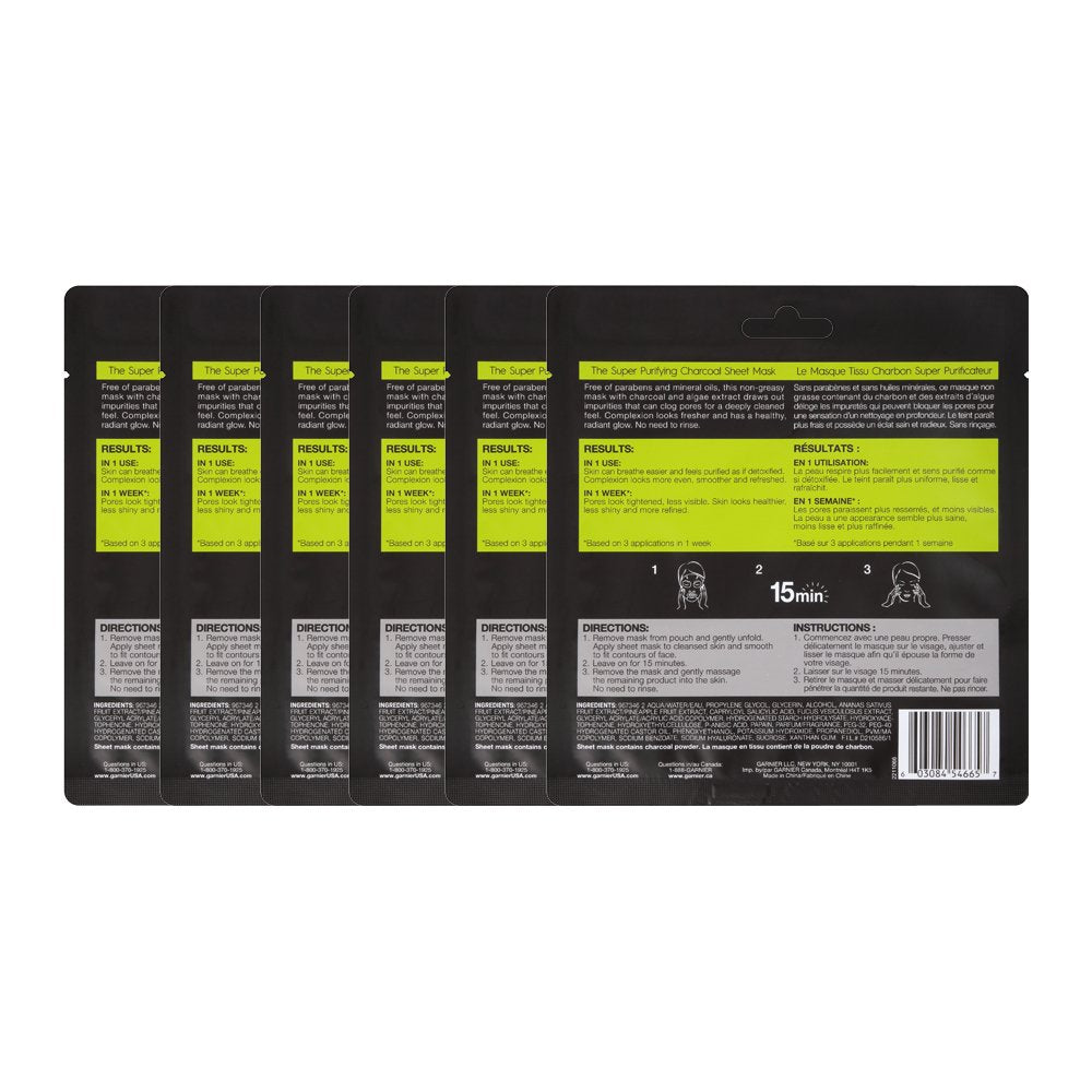 Garnier SkinActive Charcoal Sheet Mask - Super Purifying Treatment | 6 Count