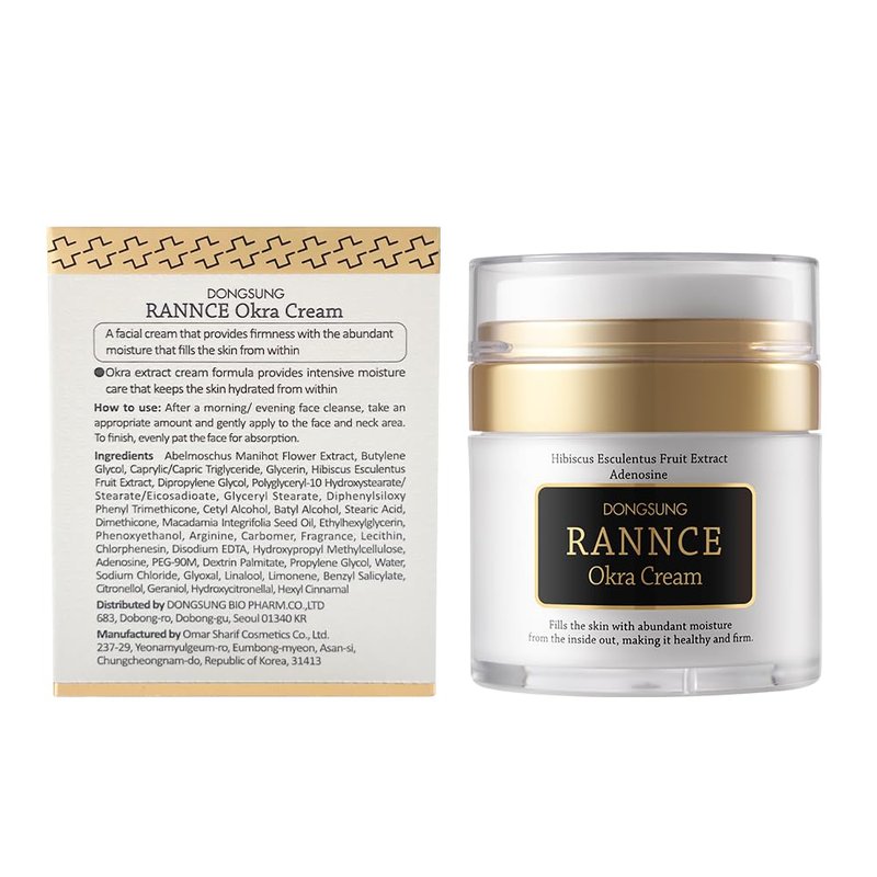 Rannce DONGSUNG Okra Cream, 1.76oz Vegan Mucin Cream form Korea Anti Aging Face Cream with Functional Okra Extracts, Wrinkle Improvement, Hydrates and Moisturizes Skin, Improves Firmness, 50g