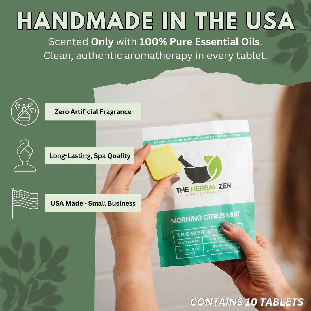 Morning Citrus Mint Shower Steamers Aromatherapy for Energy - Christmas Gift - Adult Stocking Stuffer - USA Made - Peppermint & Orange Shower Bomb Tablets - Soothing Natural Essential Oils (10 Pack)