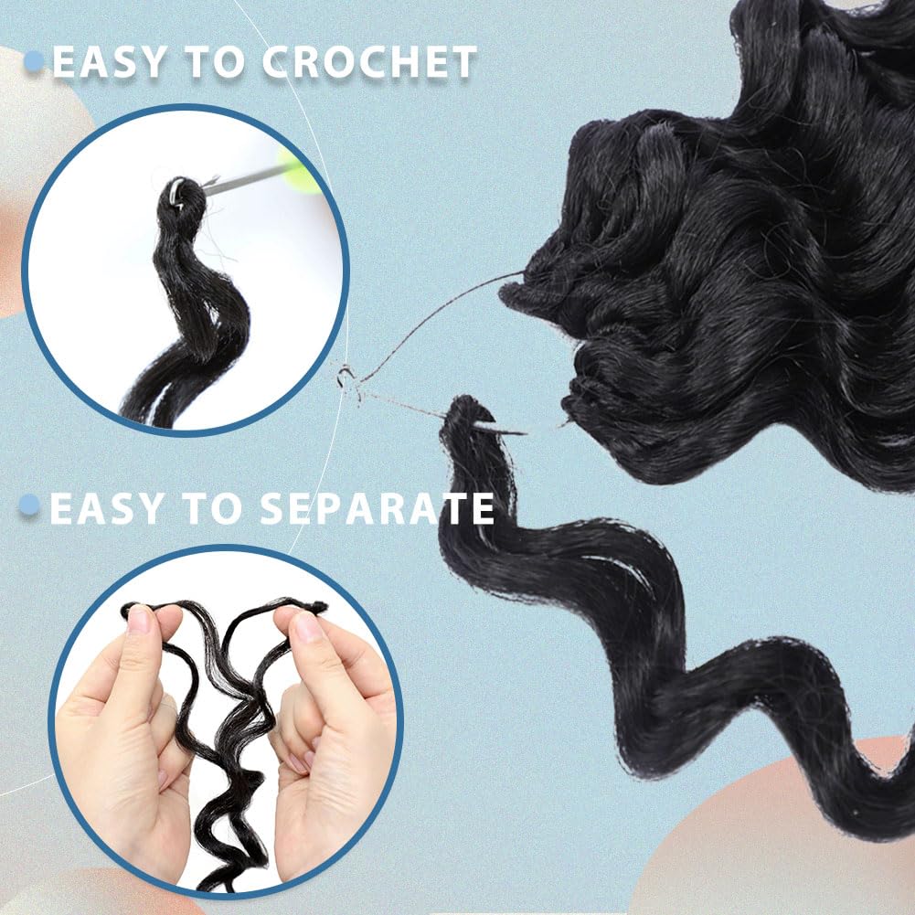 Ocean Wave Crochet Hair for Women 14 Inch, 8 Packs Deep Wave Braiding Hair Pre Looprd Short Curly Beach Curl Crochet Braids Pre Looped (1B#)