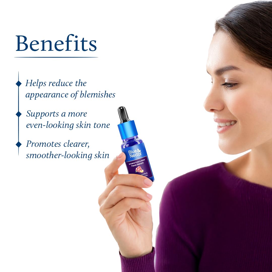 Blue Nectar Plum Face Serum - Oil-Free Acne Treatment for Oily Skin | Pore Minimizing with Plant-Based Vitamin C (1 Fl Oz)