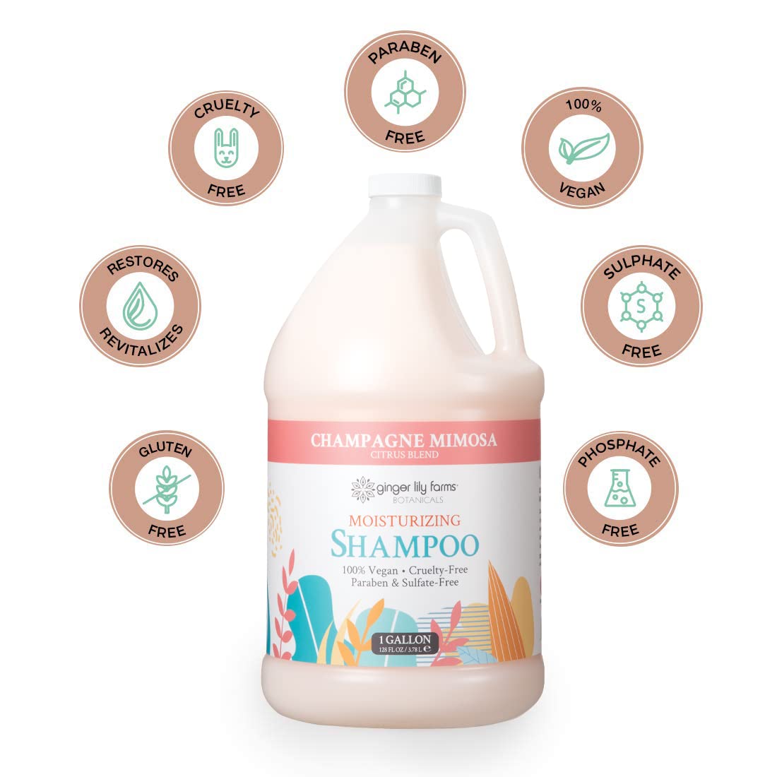 Ginger Lily Farms Moisturizing Shampoo - Vegan Citrus Blend | 1 Gallon Refill for All Hair Types