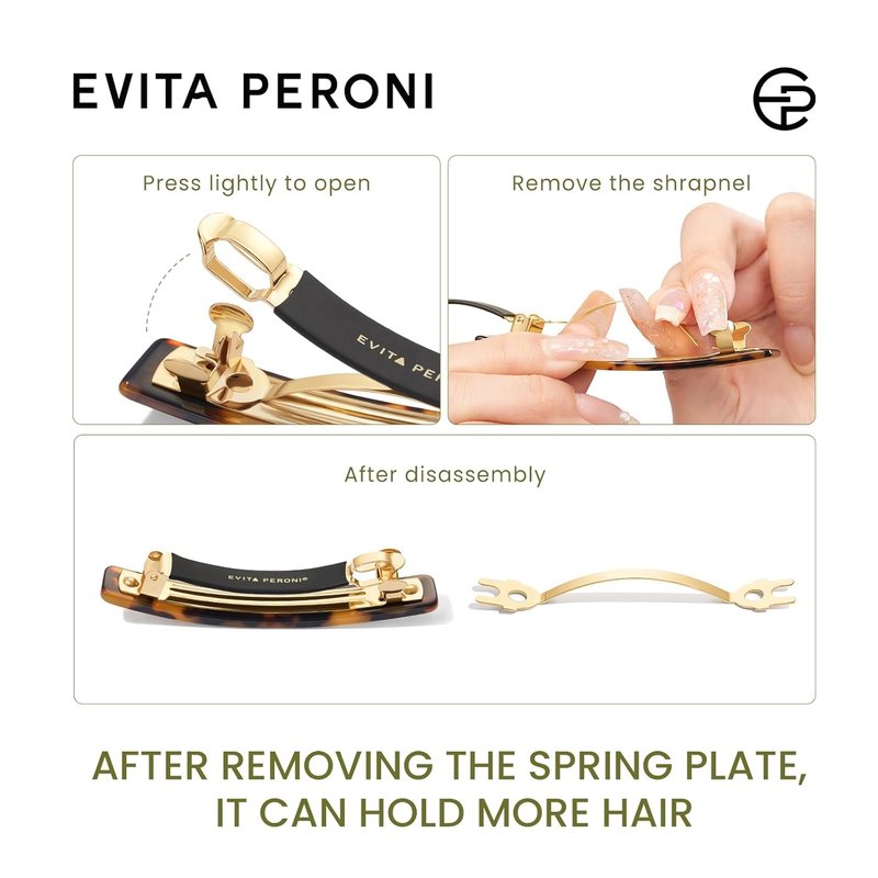 Evita Peroni French Hair Barrettes - No-Slip Clips for Thick & Thin Hair | Black Acetate, Medium Size