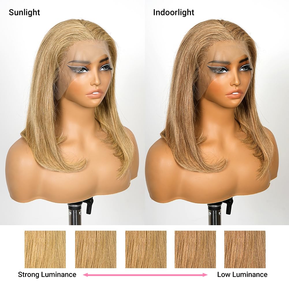 SUPERNOVA #27 Honey Blonde Short Bob Wig Human Hair Straight 13 * 4 Lace Front Wigs For Black Women Pre Plucked Pre Cut Human Hair Bob Wig With Baby Hair 200 Density 8 Inch
