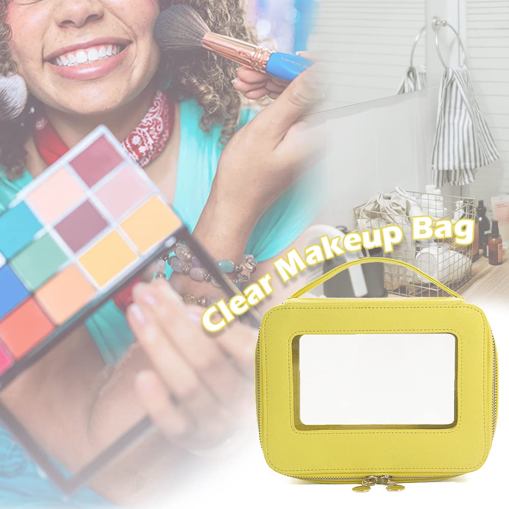 kamumanni Clear Makeup Case, Transparent Makeup Bag for Travel Leather Beauty Pouch Toiletry Bag for Women and Girls(Yellow)