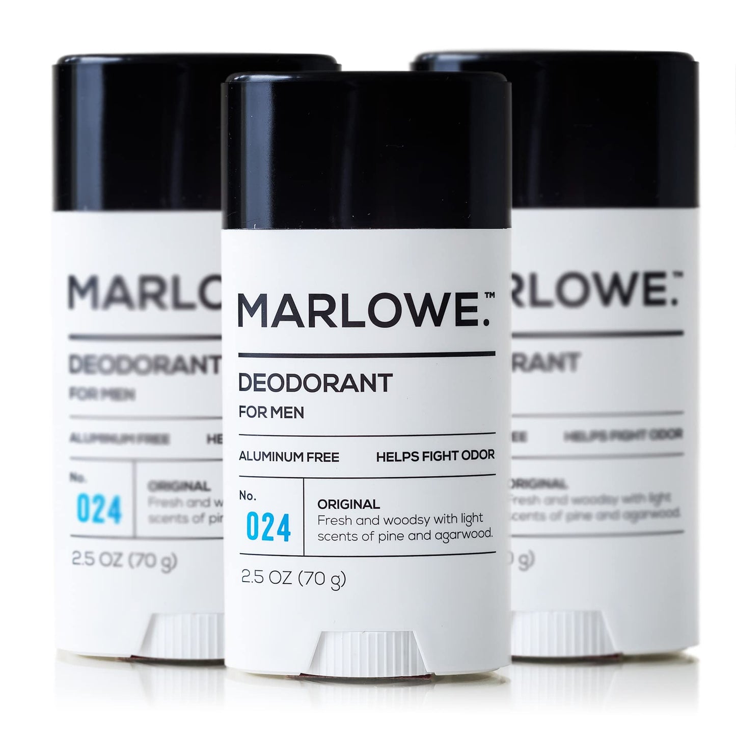 MARLOWE. Aluminum Free Men's Deodorant Stick, Sage +Fir, 2.5 oz, 3 Pack