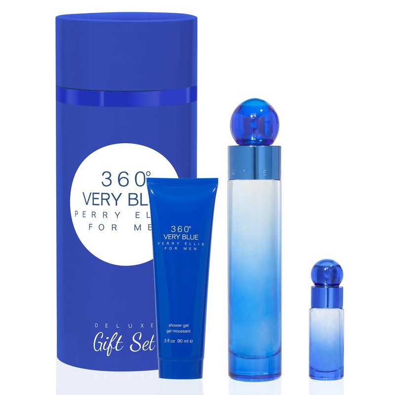 360 Very Blue by Perry Ellis for Men - 3 Pc Gift Set 3.4oz EDT Spray, 0.25oz EDT Spray, 3oz Shower Gel