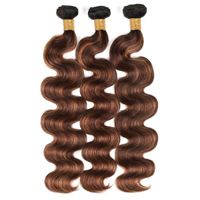 Light Brown Bundles Human Hair Highlight Body Wave Human Hair Bundles P4/30 Chocolate Brown Bundle 14 16 18 Inch Healthy And Soft Brazilian Virgin Remy Hair Extensions For Women