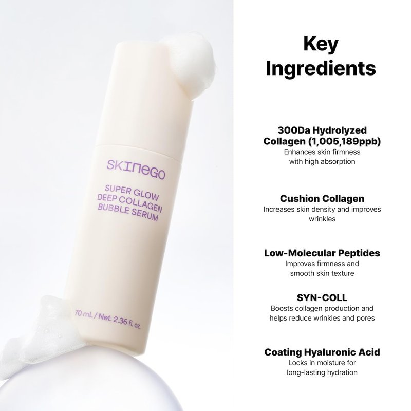 Pharmeus SKINEGO Super Glow Deep Collagen Bubble Serum with 1,005,189ppb Collagen – Anti-Aging, Hydrating, Skin-Firming, Fine Line Care, Korean Skincare – 2.36 fl.oz