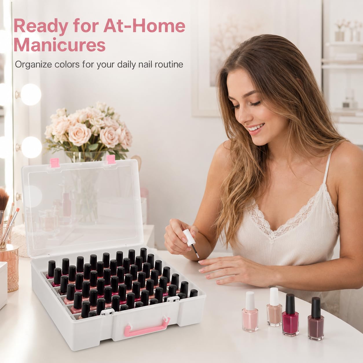 Nail Polish Organizer, 54-Bottle Storage with Separate Sponge Compartment