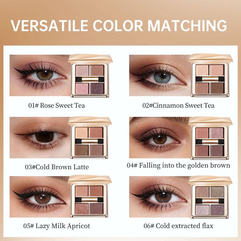 Nude Rose Shimmer Eyeshadow Palette–4 Soft Pearl Shades in Champagne, Nude Rose, Rosy Taupe&Mocha Brown, High Pigment Long Lasting Satin Eye Shadow for Natural Everyday Guve, Paleta de Sombras de Ojos