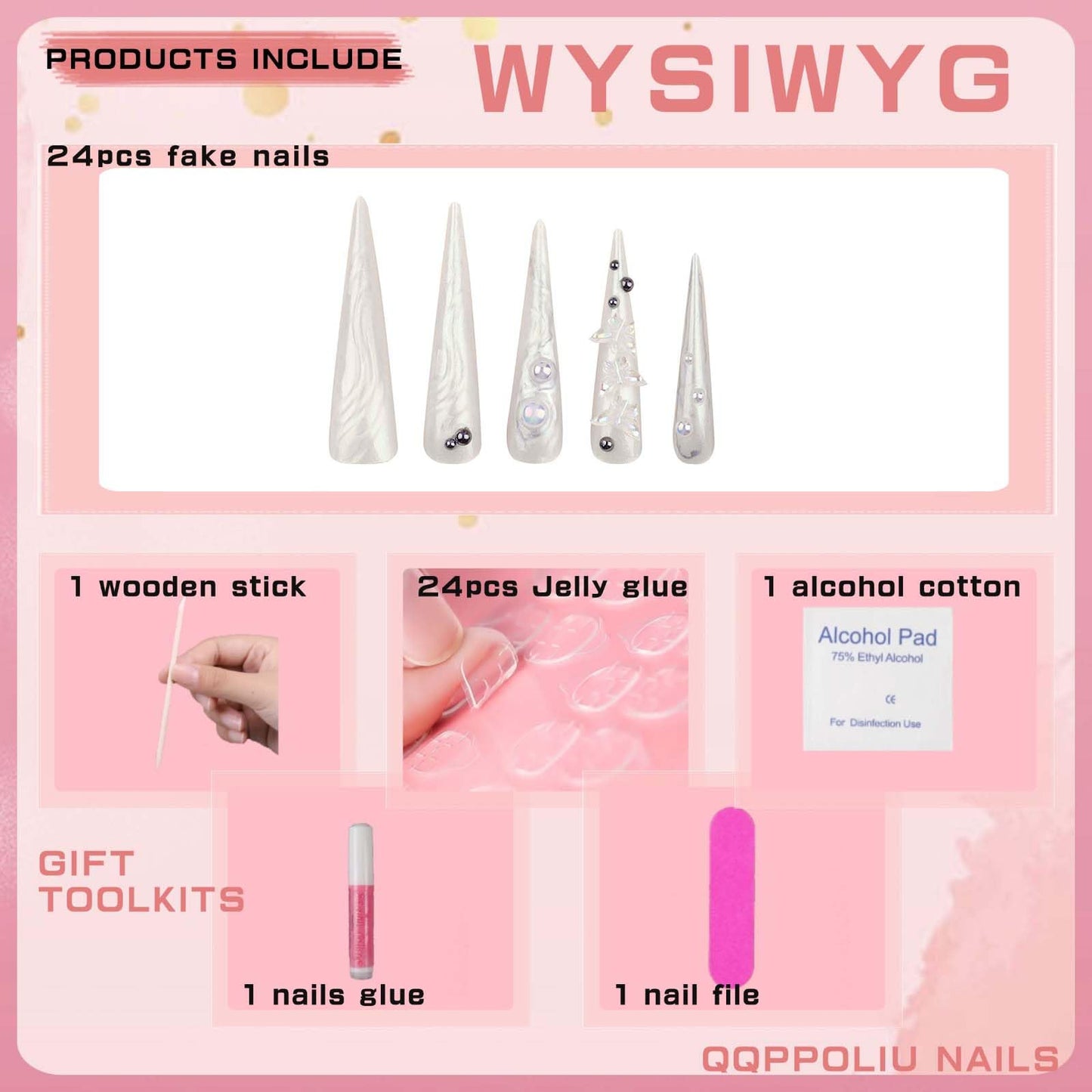 QQPPOLIU 3D Press On Nails XXL Long Press On Nails with 3D Design Butterfly Nails XXL Glue On Nails
