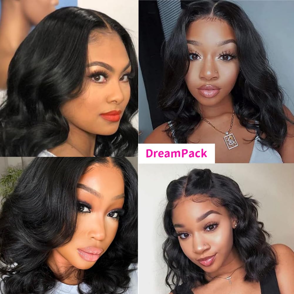 DreamPack Bundles with Closure Human Hair Body Wave Bundles Human Hair with 4x4 Lace Closure 100% Unprocessed Virgin Hair Extensions Natural Color (8" 8" 8" + 8" Closure)