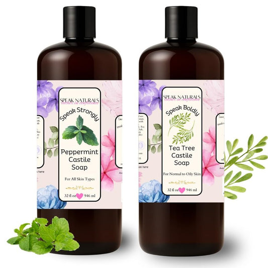 Speak Naturals Teatree and Peppermint Castile Soap for Sensitive Skin 2 Pack with Pumps 32 Fl Oz
